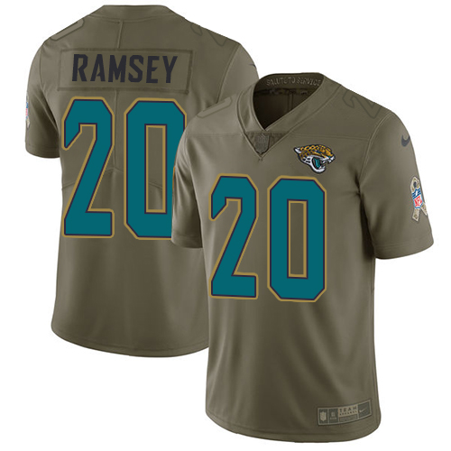 Jacksonville Jaguars #20 Jalen Ramsey Olive Youth Stitched NFL Limited 2017 Salute to Service Jersey